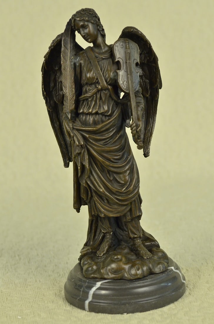 Handcrafted bronze sculpture SALE Marble Moreau French By Signed Angel Lady: Condition: Excellent Condition. Size: 12x7" Inches. (30x18 Centimeters). Weight: 9LBS. Real Cast Bronze. Read our happy customers feedback. As the name says, we are mad about bronze and want to provid