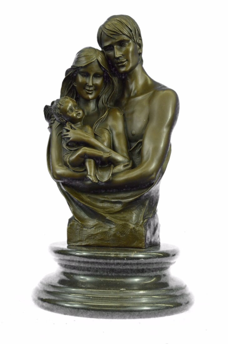 Happy Family by French Artist Dalou Bronze Sculpture Hot Cast Figurine Figure: Condition: This sculpture is in perfect condition. Bronze Dimensions with Marble Base:Height 16.5" x Width 9" Marble Dimensions: Diameter 9" Height without base: 13.5" Weight : 25 LBS Inventory : 30YD