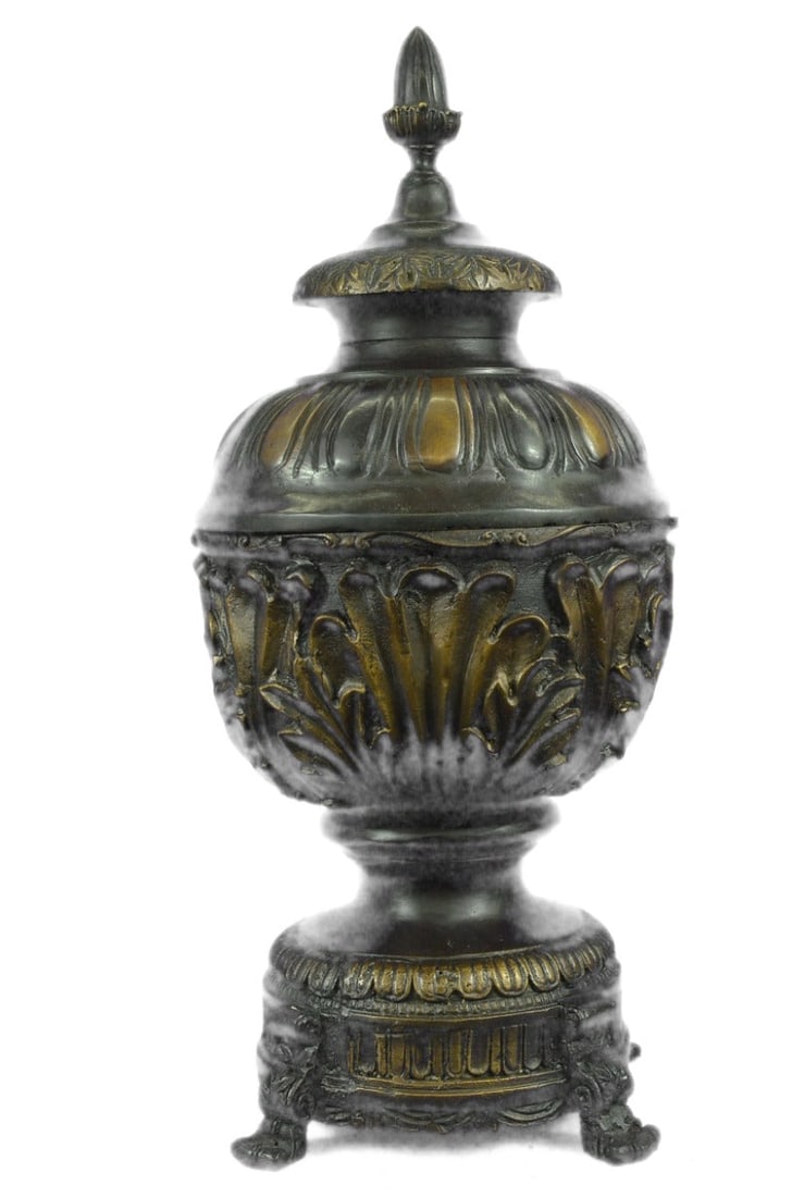 Vintage heavy solid bronze ornate Victorian figural vase pot brass Sculpture (1 of 9)