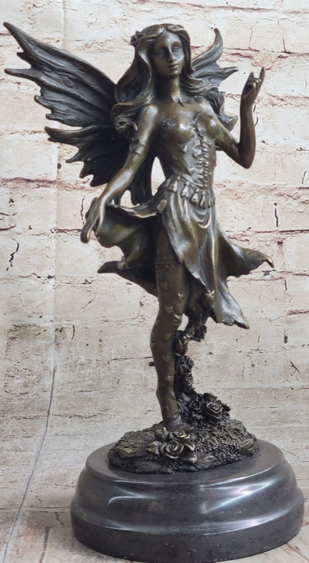 Handcrafted bronze sculpture SALE by VITALEH Italian Artist Angel Fairy Gift: Condition: This sculpture is in perfect condition Bronze Dimensions with Marble Base: Height 12" X Width 7" Marble Dimensions: Diameter 5" Height without base:11" Weight:7 LBS Inventory:63Y6463736 Enc