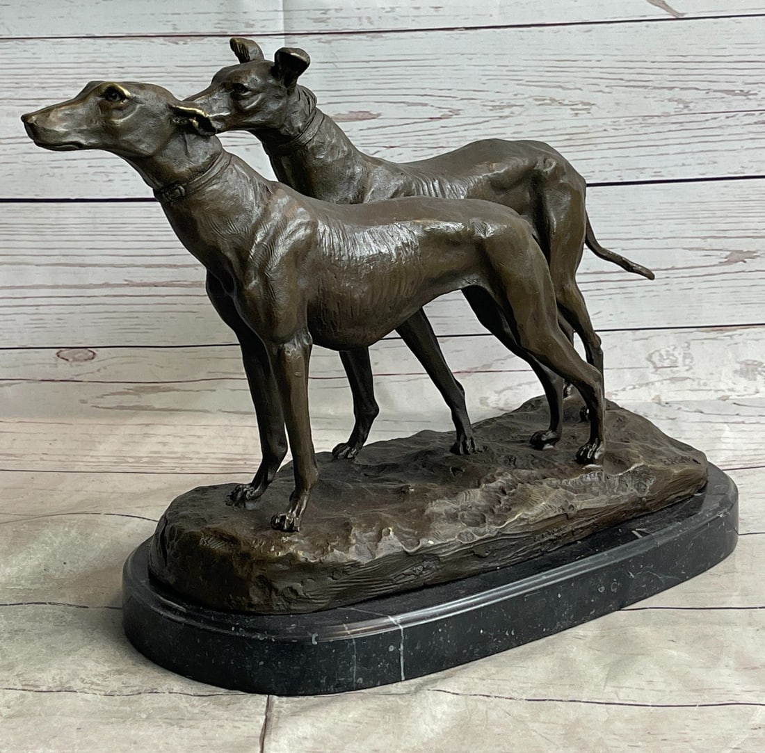 Handcrafted Detailed 2 Racing Dog Bronze Masterpiece Art Deco Figurine (1 of 9)