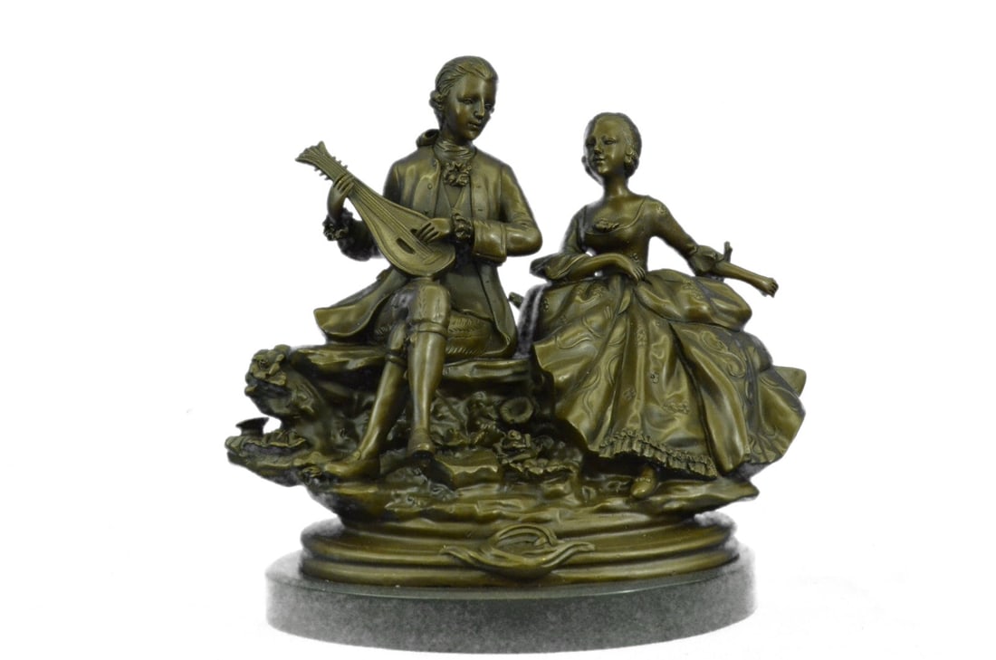 Handcrafted Museum Quality Classic Victorian Style Couple Valentine Day Gift: Condition: This sculpture is in perfect condition. Bronze Dimensions with Marble Base:Height 12.5" X Width 13" Marble Dimensions:Diameter 10" Height without base: 11.5" Weight : 22 LBS Inventory:64YRM