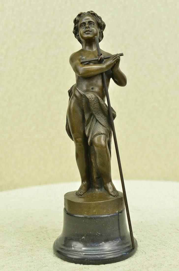 Handcrafted bronze sculpture SALE Nude Hand Praying Boy Belleuse Carrier Sign: Condition: This sculpture is in a very good condition. Bronze Dimensions with Marble Base:Height 15" x Width 5" Marble Dimensions: diameter 5". Height without base: 13" Weight : 10 LBS Inventory 9838B