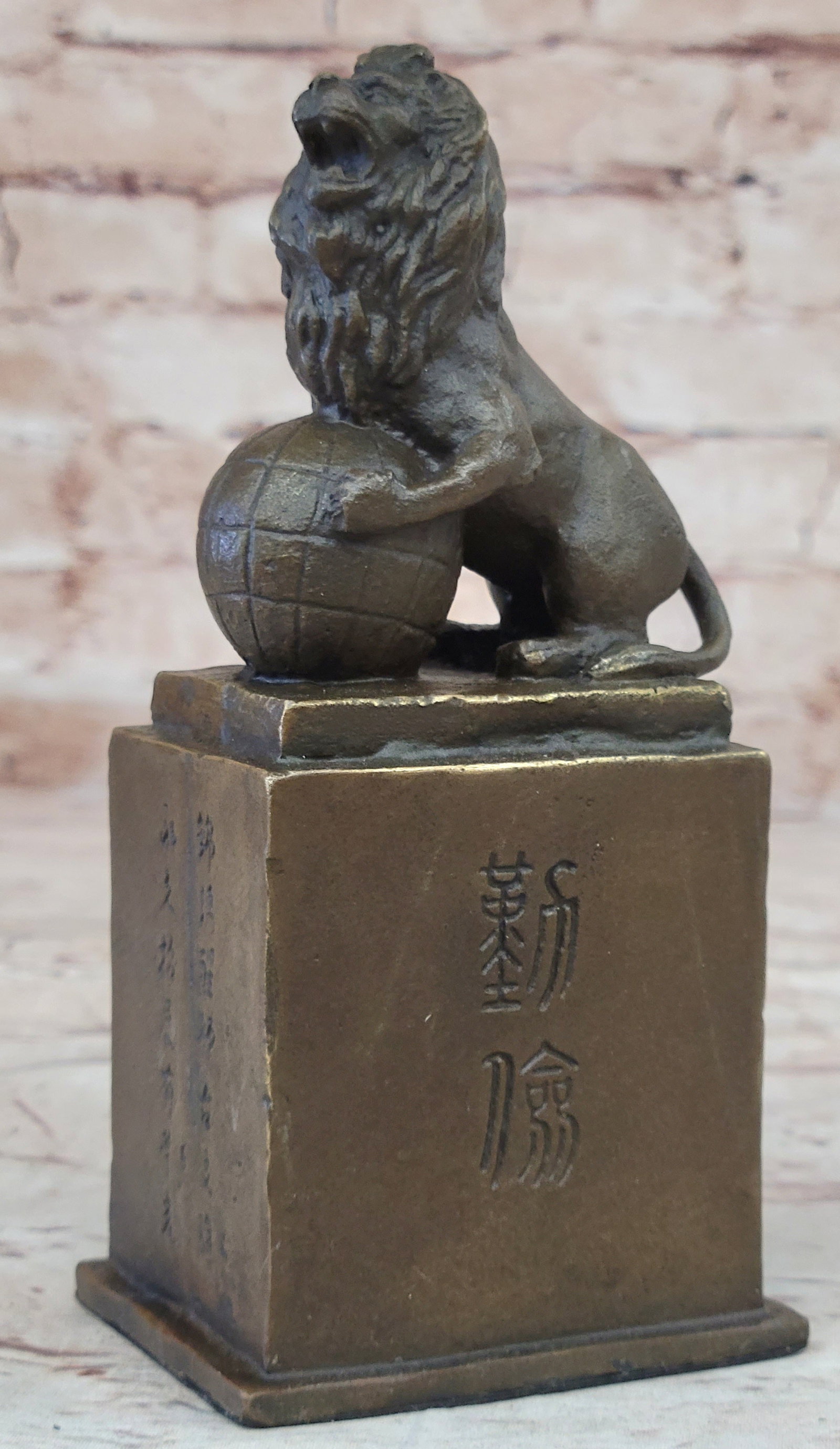 Handcrafted bronze sculpture SALE Marble Ball On Lion Casting: Condition: This sculpture is in perfect condition Bronze Dimensions with Marble Base: Height 6" X Width 3" Marble Dimensions:3" X 2.5" Height without base:3" Weight:3 LBS Inventory:28YCN0192982 Evoke 
