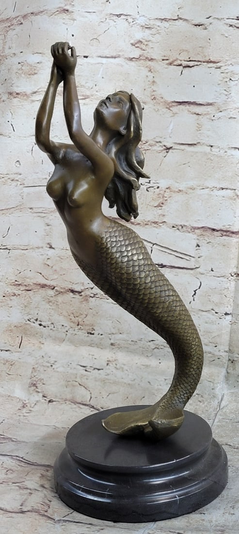 Mermaid Praying Handcrafted Bronze Sculpture Marble Base Figurine Figure Hotcast: Condition: This sculpture is in perfect condition. Bronze Dimensions with Marble Base: Height 15" x Width 6" Marble Dimensions: Diameter 6". Height without base: 14" Weight : 7 LBS Inventory : 25X0745