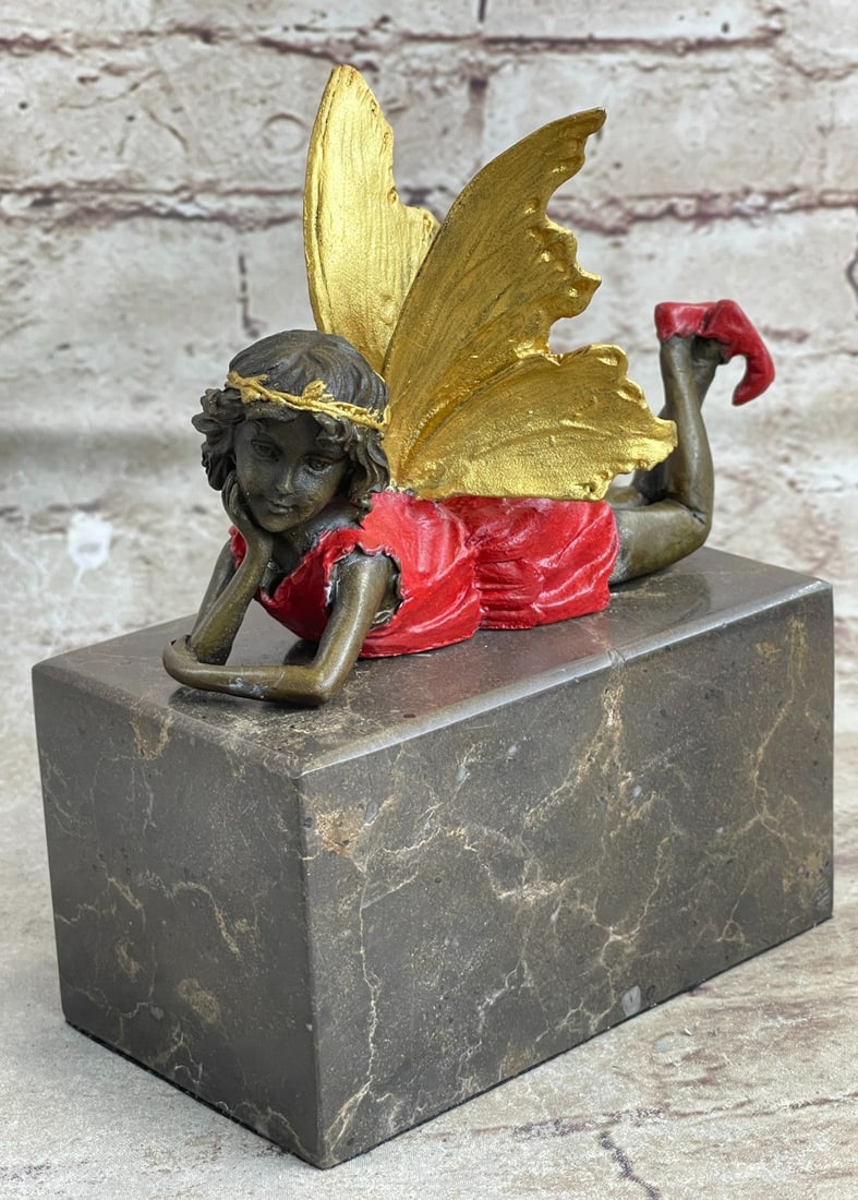 Original Milo Angel Cherub Gild Bronze Statue Art Deco Hot Cast Figurine Figure: Condition: This sculpture is in perfect condition. Bronze Dimensions with Marble Base: Height?6 1/2" x Width 7" Marble Dimensions: 5" X 3" Height without base: 3 1/2" Weight :5 LBS Inventory; 63-B7302
