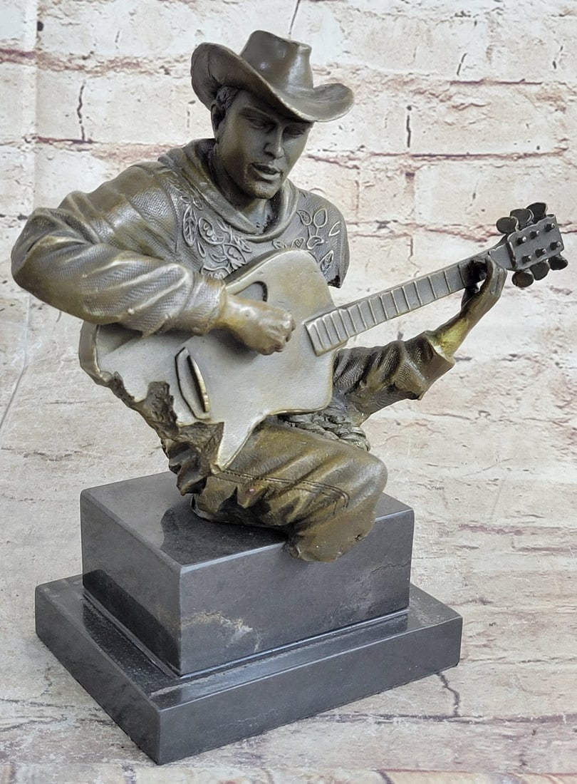 Cowboy Man Playing Guitar Statue Sculpture Hot Cast Detailed Marble Figurine (1 of 9)