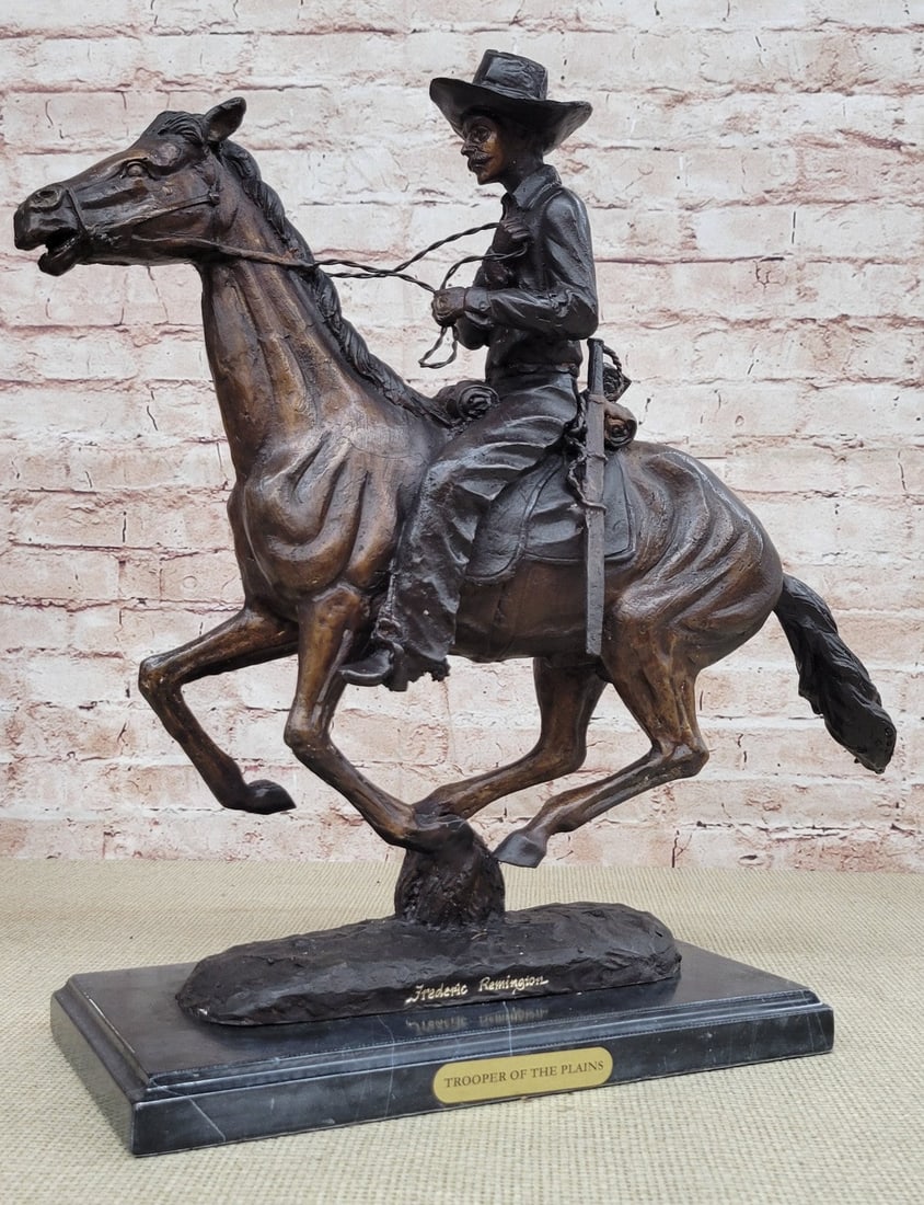 Cowboy On His Running Horse Handmade Bronze Statue Figure Gift Home Decor Art NR: Condition: This sculpture is in perfect condition Bronze Dimensions with Marble Base: Height 17" X Width 19" Marble Dimensions:12" X 6" Height without base:16" Weight:20 LBS Inventory:39-578117893 Imm