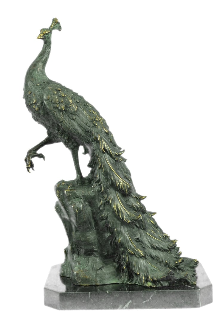 Art Deco Fine Detailed Handcrafted Peacock Bronze Sculpture Statue Figurine Sale: Condition: This sculpture is in perfect condition. Bronze Dimensions with Marble Base: Height 20" x Width 12" Marble Dimensions: 12" X 8". Height without base: 19 " Weight : 26 LBS Inventory: 74AL0741