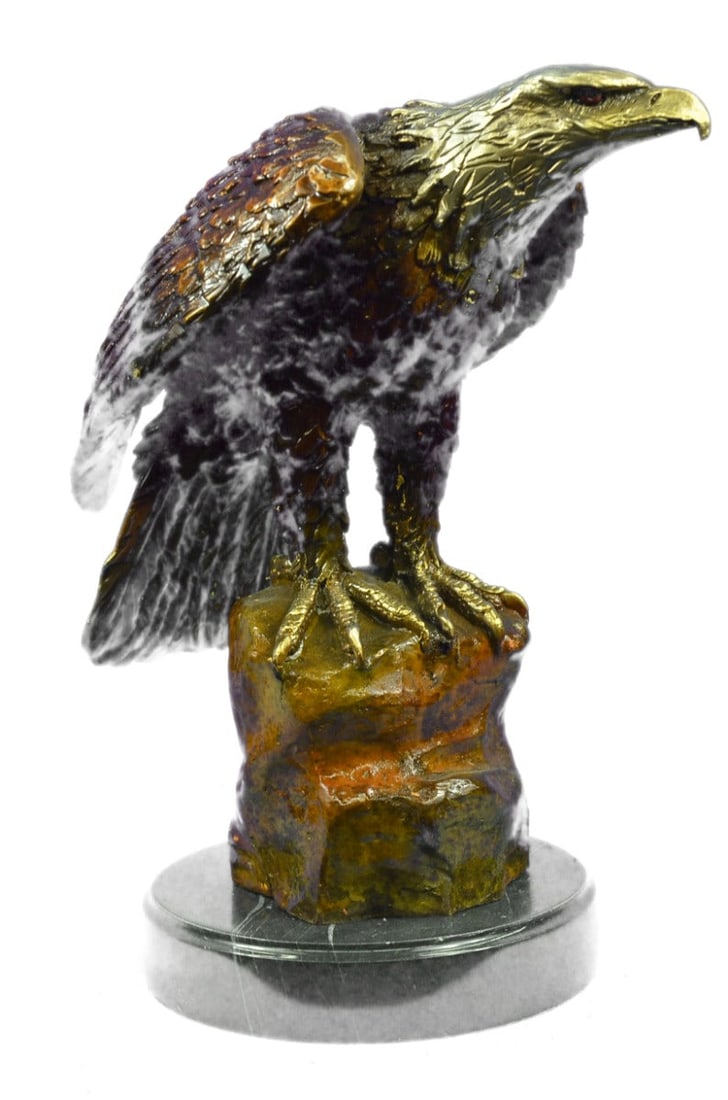 Bronze Sculpture Hand Made Statue Original Life Size American Bald Eagle Bronze: Condition: This sculpture is in perfect condition. Bronze Dimensions with Marble Base:Height 14" x Width 15" Marble Dimensions: Diameter 7" Height without base: 13" Weight : 20 LBS Inventory : 34-5660