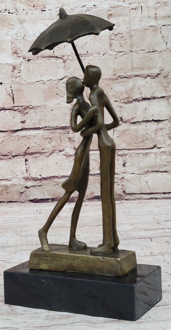 Abstract Bronze Sculpture Man Woman Rain Umbrella Mid Century Art Deco: Condition: This sculpture is in perfect condition Bronze Dimensions with Marble Base: Height 11" X Width 5" Marble Dimensions :5" X 3" Height without base:10" Weight:5 LBS Inventory:42YCN1603424 Exper
