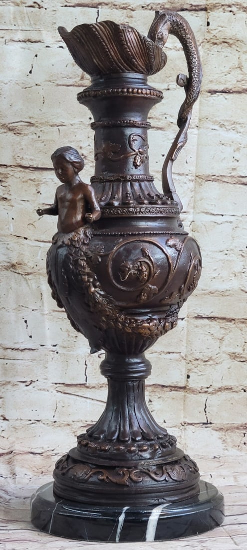 Home Office Decoration: Dragon Urn Bronze Sculpture Hand Made Art: Condition: This sculpture is in perfect condition Bronze Dimensions with Marble Base: Height 19" X Width 9" Marble Dimensions: Diameter 7" Height without base:18" Weight:15 LBS Inventory;451807315054 