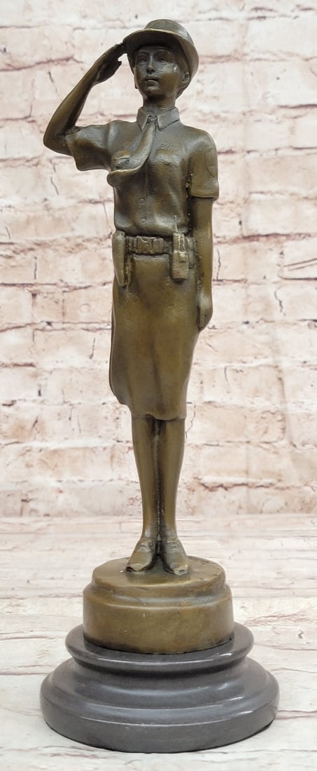 Collectible Museum Quality Police Woman Officer Bronze Statue: Condition: This sculpture is in perfect condition. Bronze Dimensions with Marble Base: Height 11" X Width 3.5" Marble Dimensions: Diameter 3.5" Height without base:9.5" Weight:4 LBS Inventory:52YCN052