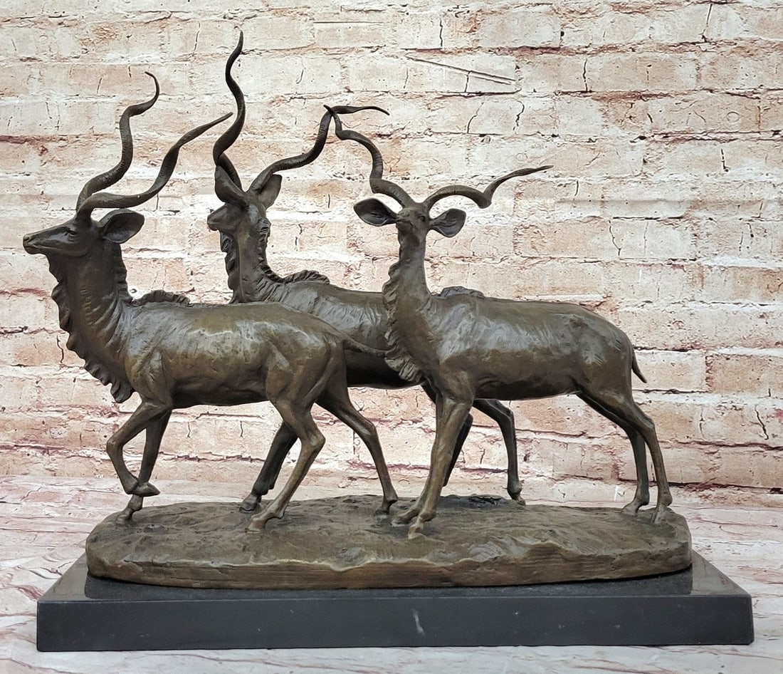 Miguel Lopez's Hot Cast Bronze Gazelle Statue - Fine Art Collectible Sculpture: Condition: This sculpture is in perfect condition. Bronze Dimensions with Marble Base: Height 15.5" X Width 17" Marble Dimensions:17" X 7.5" Height without base:14.5" Weight:29 LBS Step into the untam