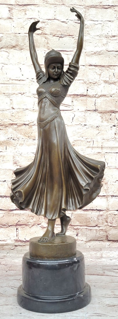Bronze Dance of Culture: Dimitri Chiparus Sculpted Art Deco Nouveau: Condition: This sculpture is in perfect condition. Bronze Dimensions with Marble Base: Height 21.5" X Width 8" Marble Dimensions: Diameter 5" Height without base:18.5" Weight:15 LBS Inventory:37EP0421