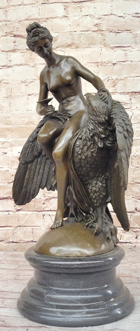Handmade Elegance: Buhot's Heber with Eagle - Nude Bronze Sculpture Decor: Condition: This sculpture is in perfect condition. Bronze Dimensions with Marble Base: Height 19.5" X Width 10" Marble Dimensions: Diameter 8" Height without base:14.5" Weight:32 LBS Inventory:45EP147