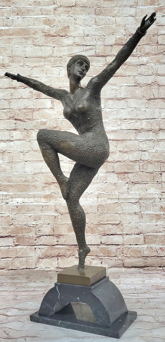 Home Decor Marvel: Chiparus Art Nouveau Bronze Figurine - Signed Statue: Condition: This sculpture is in a perfect condition. Bronze Dimensions with Marble Base: Height 27.5" X Width 19" Marble Dimensions:9.5: X 5" Height without base:23.5" Weight:28 LBS Inventory:14EP1731