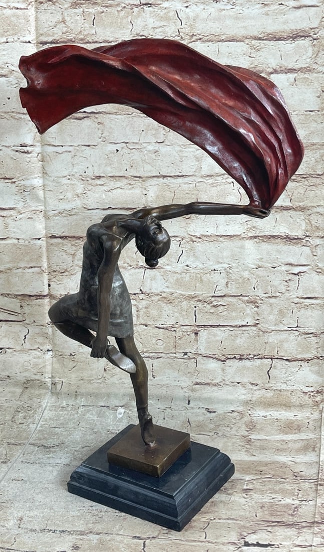Bronze Hot Cast Hot Cast Flag Dancer Sculpture by Aldo Vitaleh Figure: Condition: This sculpture is in perfect condition Bronze Dimensions with Marble Base: Height 19" X Width 11 1/2" Marble Dimensions: 6" X 5" Height without base:18" Weight:15 LBS Inventory:45XN23247854