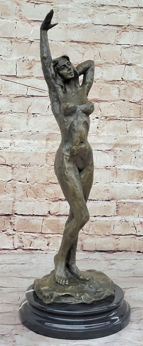 Large Nude Statue Venus Bronze With Figurine Cherub Sculpture Art Deco Artwork: Condition: This sculpture is in perfect condition Bronze Dimensions with Marble Base: Height 21" X Width 7" Marble Dimensions: Diameter 7" Height without base:20" Weight:13 LBS Inventory:63DS5548136 T