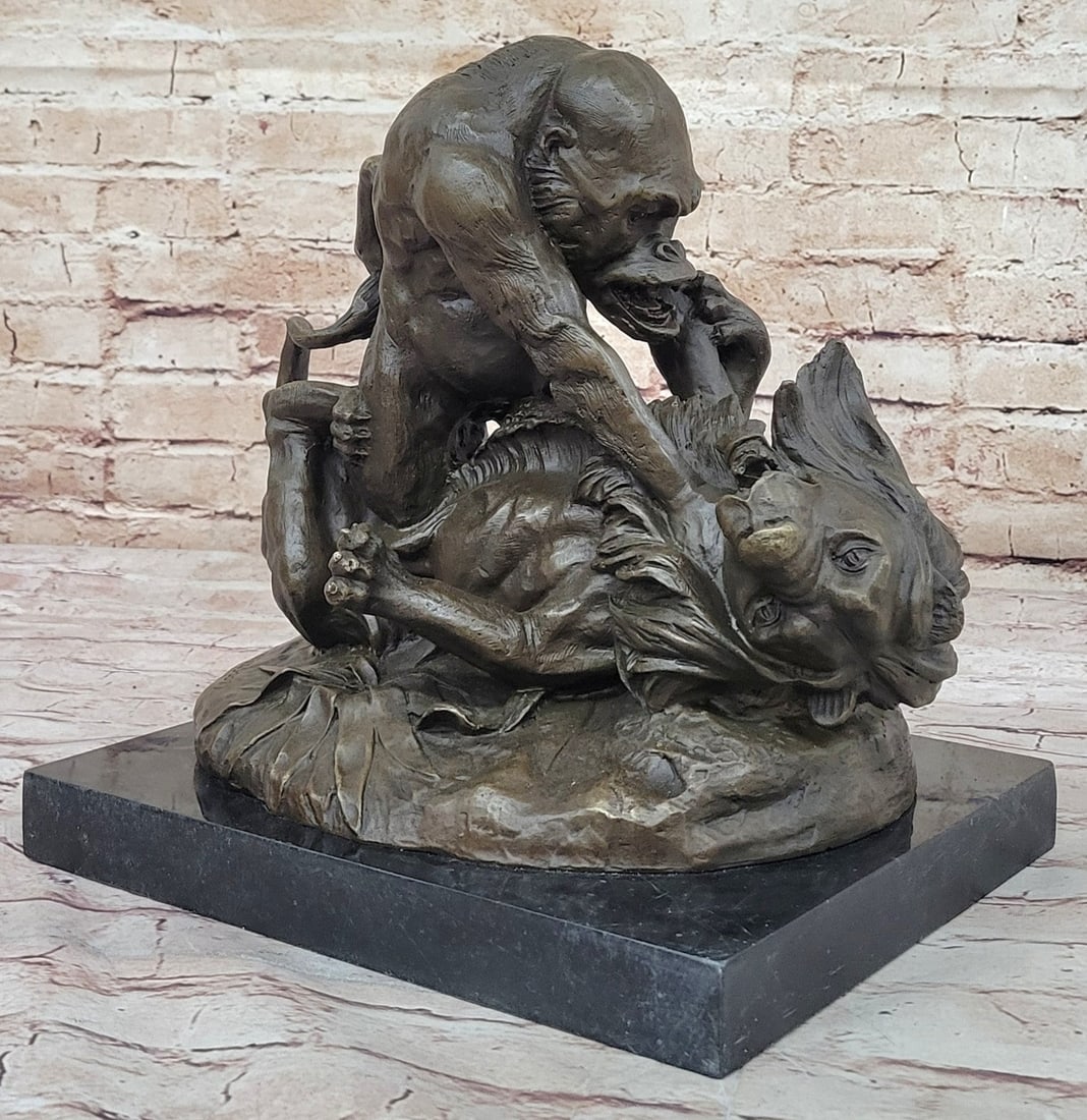 Wildlife Art Collector Edition: Masson's Gorilla and Lion Battle Sculpture (1 of 6)