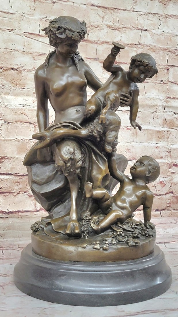 Female Satyr & Baby Satyr Bronze Sculpture: Clodion Signed Fine Art Decor: Condition: This sculpture is in perfect condition Bronze Dimensions with Marble Base: Height 14.5" X Width 9" Marble Dimensions: Diameter 8.5" Height without base:13" Weight:26 LBS Inventory:17EP41018