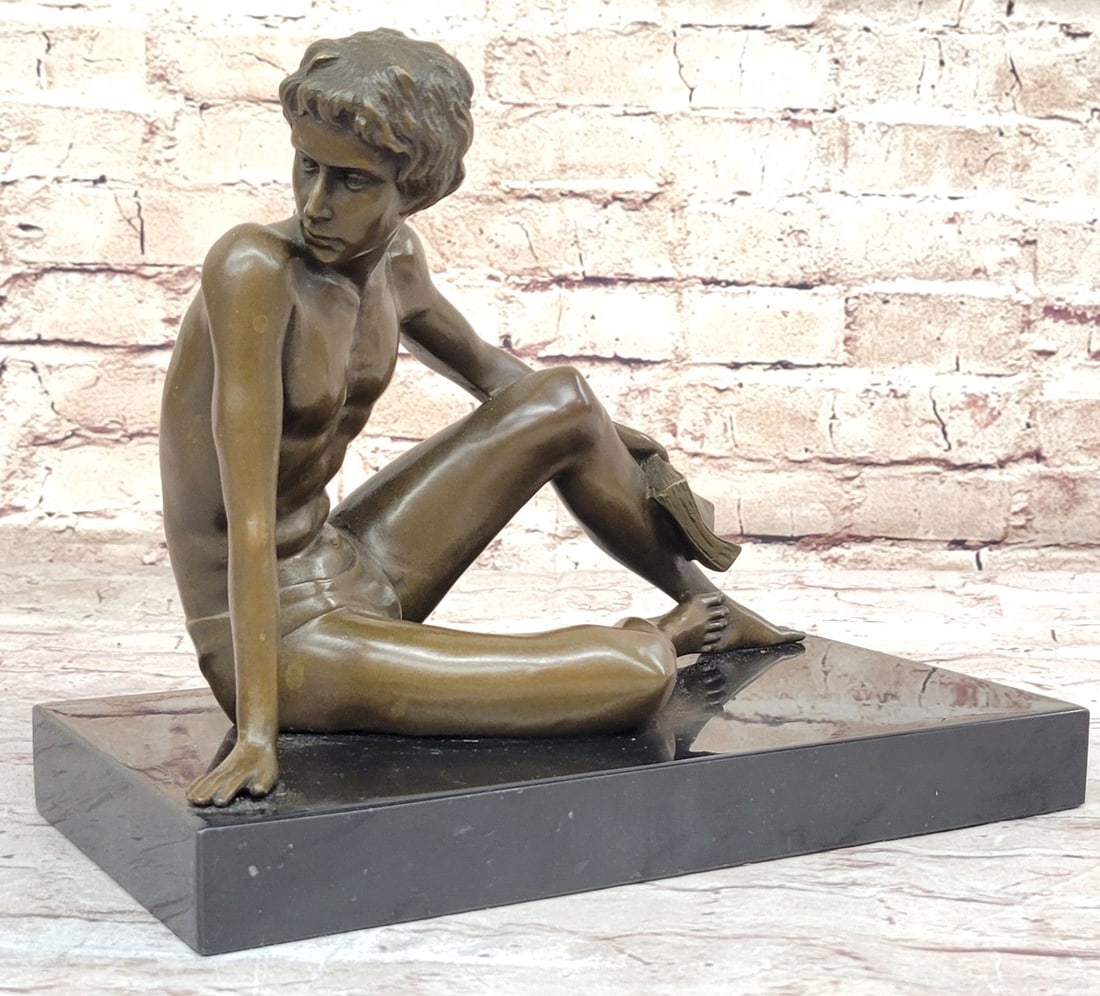 Handcrafted Preiss Figurine: Boy Reading a Book, Collectible Artwork for Home Office: Condition: This sculpture is in perfect condition. Bronze Dimensions with Marble Base: Height 8.5" X Width 11" Marble Dimensions:11" X 6" Height without base:7.5" Weight:15 LBS Inventory:70EP1968307 T