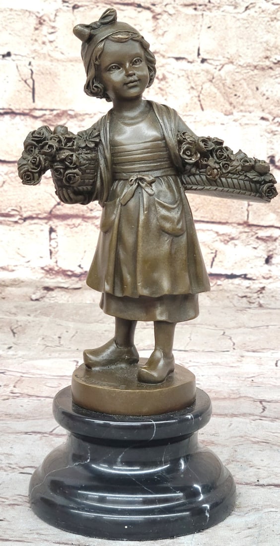 Signed Daste Art: Young Girl Figurine, Handcrafted Bronze Statue for Home Office: Condition: This sculpture is in perfect condition Bronze Dimensions with Marble Base: Height 9.5" X Width 5" Marble Dimensions: Diameter 4"" Height without base:7.5" Weight:5 LBS Inventory:67EP4763876