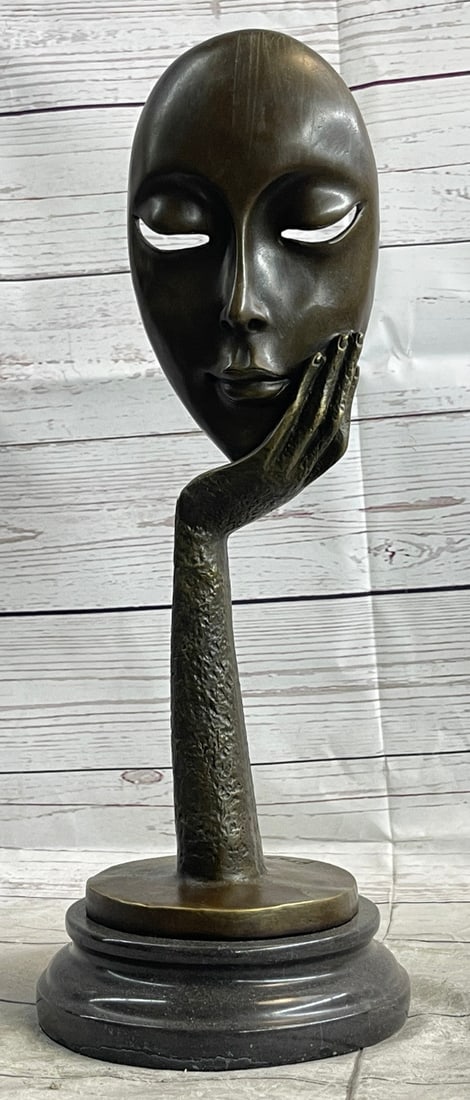 Dali-Inspired Thinking Woman Bronze Sculpture: Signed Original Artwork for Home Decor: Condition: This sculpture is in perfect condition Bronze Dimensions with Marble Base: Height 15.5" X Width 5.5" Marble Dimensions: Diameter 5.5" Height without base:14" Weight:9LBS Inventory:61YCN1565