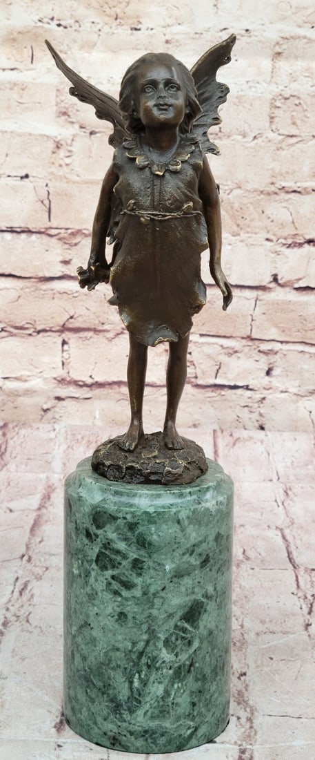 Milo's Hot Cast Bronze Fairy Baby Angel Sculpture: Handcrafted Figurine for Home Decor: Condition: This sculpture is in perfect condition Bronze Dimensions with Marble Base: Height 12" X Width 4" Marble Dimensions: Diameter 3" Height without base:8" Weight:7 LBS Inventory:39B7203693 Imme