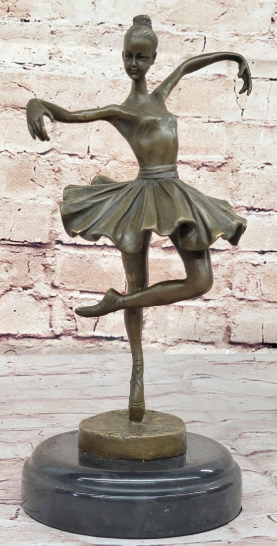 Graceful Dance Lover Bronze Statue: Art Deco Ballet Dancer Sculpture Sale: Condition: this sculpture is in perfect condition. Bronze Dimensions with Marble Base: Height 10.5" X Width 5" Marble Dimensions: Diameter 4.5" Height without base: 9.5" Weight:5 LBS Inventory:87EPA30