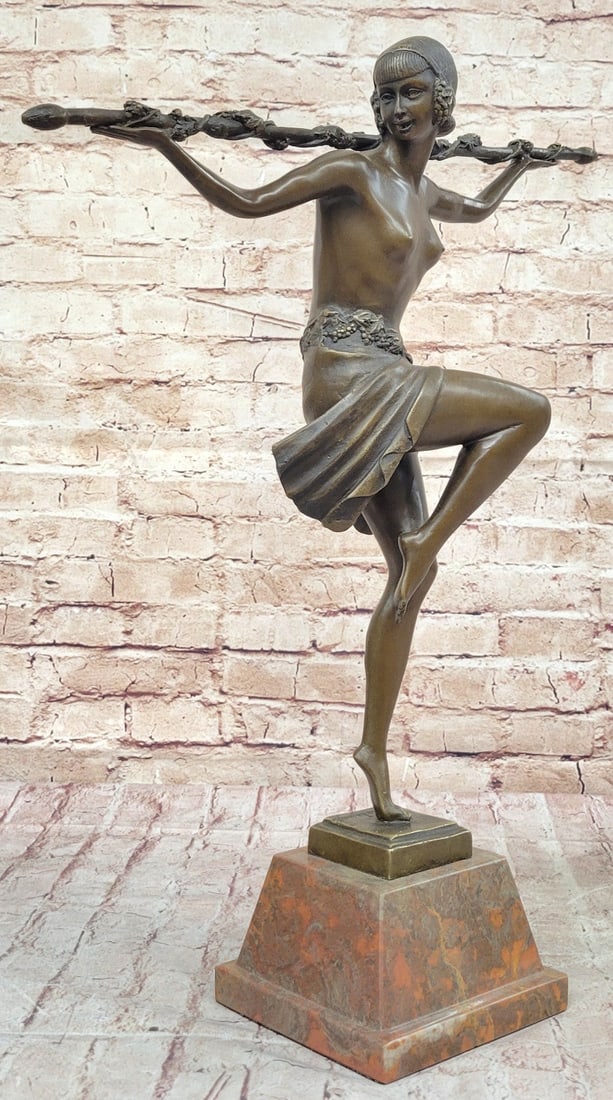 Fine Art Hand Made Statue - Pierre Le Faguays "Dancer of Thyrsus" Bronze Sculpture: Condition: This sculpture is in perfect condition. Bronze Dimensions with Marble Base: Height 21" X Width 18" Marble Dimensions:5.5" X 6" Height without base:18" Weight:15 LBS Inventory:18EP65210381 T