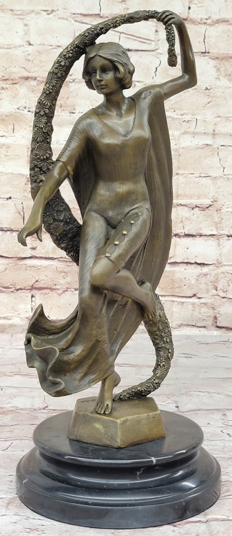 Thyrsus Dancer by Guirande: Art Deco Bronze Sculpture Detailed Classic Artwork Sale: Condition: This sculpture is in perfect condition. Bronze Dimensions with Marble Base: Height 13" X Width 6" Marble Dimensions: Diameter 6" Height without base:12" Weight10 LBS Inventory:76STE1385367 