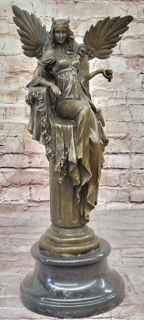 Large Cleopatra on Throne Bronze Statue: Handcrafted Figurine for Home Office Decor: Condition: This sculpture is in perfect condition. Bronze Dimensions with Marble Base: Height 18" X Width 7.5" Marble Dimensions: Diameter 6.5" Height without base:15" Weight:18 LBS Inventory:53EPA245