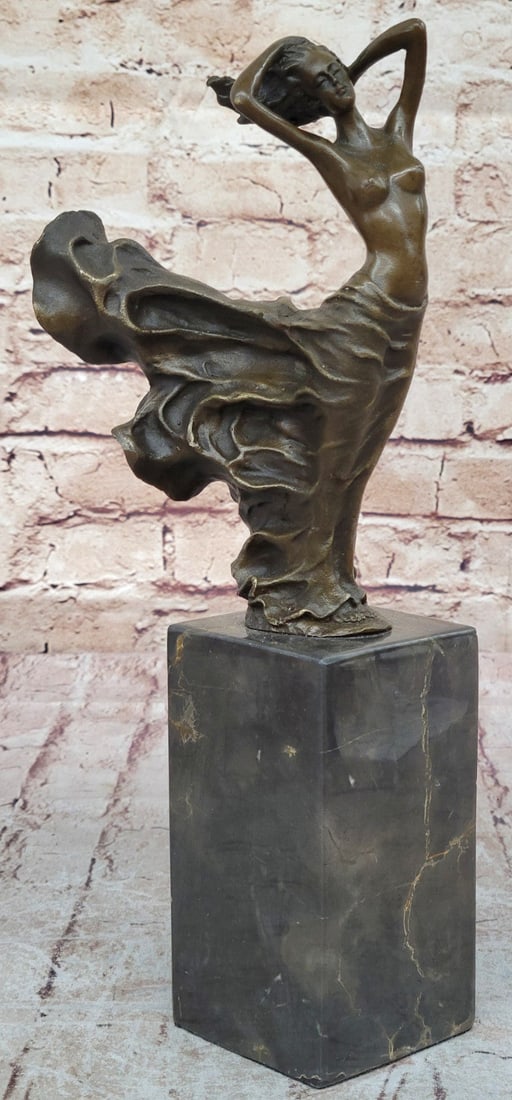 J.Erte Nude Bronze Statue: Hand Made Female Figurine for Home Office Decoration: Condition: This sculpture is in perfect condition Bronze Dimensions with Marble Base: Height 12.5" X Width 6" Marble Dimensions:3" X 3" Height without base:7.5" Weight:8 LBS Inventory:39EP7403693 This