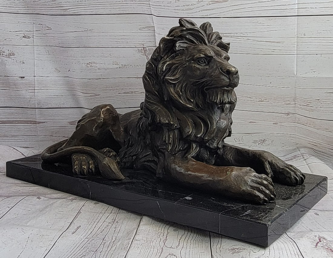 Hand Made Bronze Lion King Sculpture by Barye: Museum Quality Artwork: Condition: This sculpture is in perfect condition. Bronze Dimensions with Marble Base: Height 15.5" X Width 27" Marble Dimensions:27" X 12.5" Height without base:14.5" Weight:93 LBS Inventory:61YDW008
