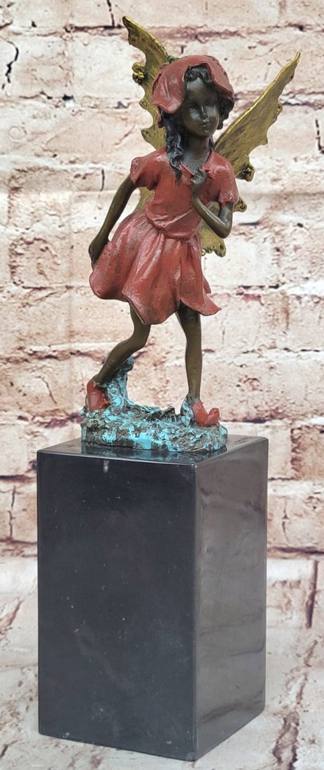 Signed Multi Color Fairy Angel Bronze Sculpture: Original Artwork by Milo: Condition: This sculpture is in perfect condition. Bronze Dimensions with Marble Base: Height 13" X Width 3" Marble Dimensions:3" X 3" Height without base:8" Weight:8 LBS Inventory:58EP735C3685 Presen