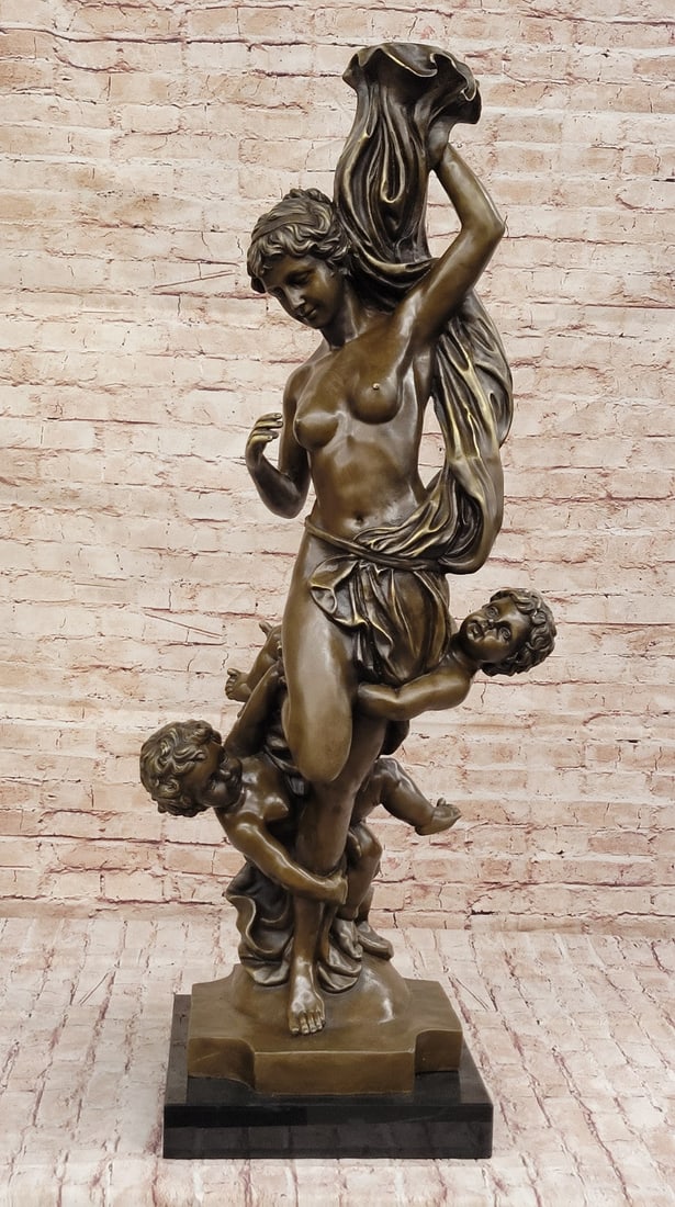 Massive Nude Venus with Cherubs Bronze Sculpture: Fisher's Collector Edition Statue: Condition: This sculpture is in perfect condition. Bronze Dimensions with Marble Base: Height 41" X Width 16" Marble Dimensions: 12" X 12" Height without base:39" Weight:100 LBS Inventory:46YYRD703362