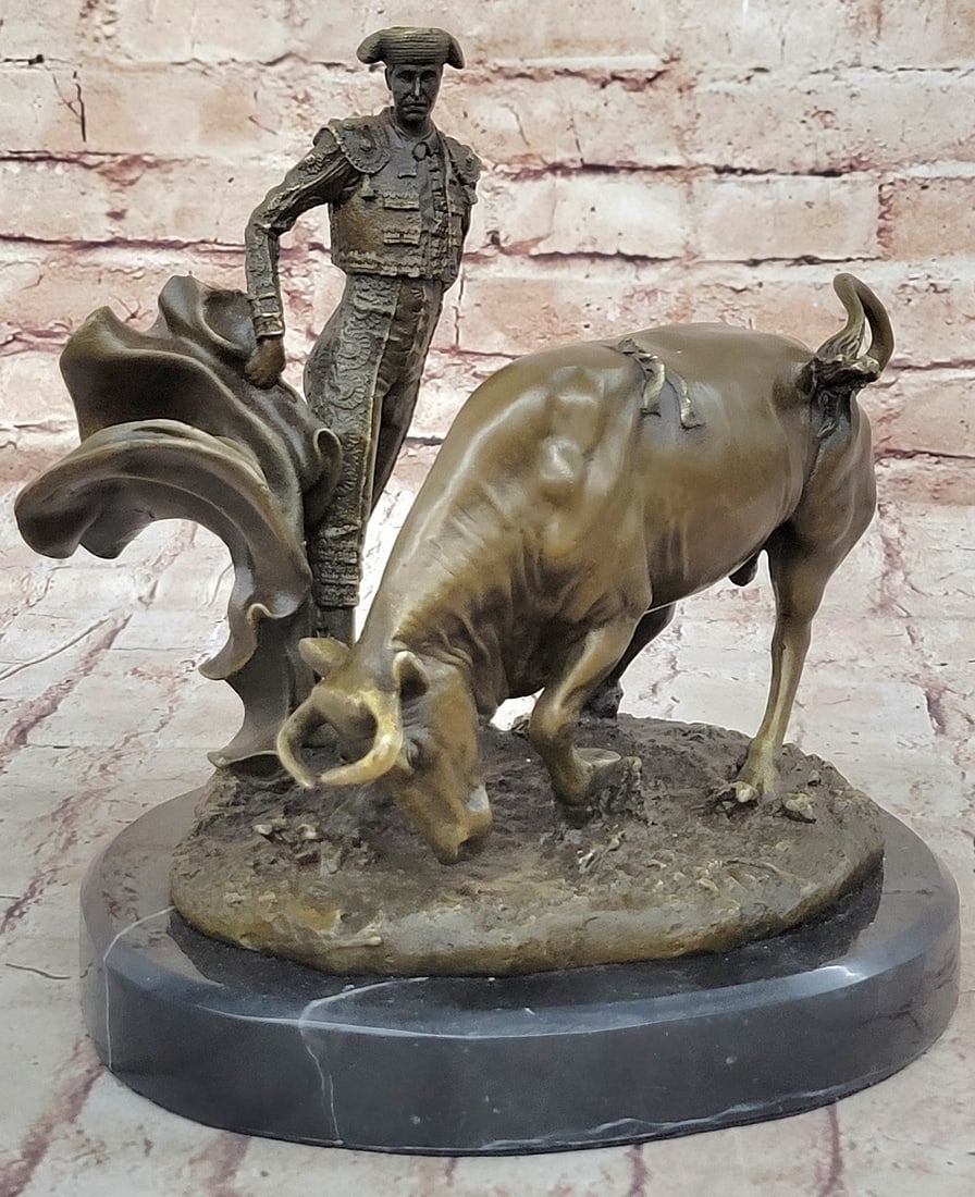 Handcrafted Fisher Matador Bronze Sculpture: Bullfight Figure, Lost Wax Method: Condition: This sculpture is in perfect condition. Bronze Dimensions with Marble Base: Height 9.5" X Width 10.5" Marble Dimensions: Diameter 8.5" Height without base:8.5" Weight:12 LBS Inventory:35YRD