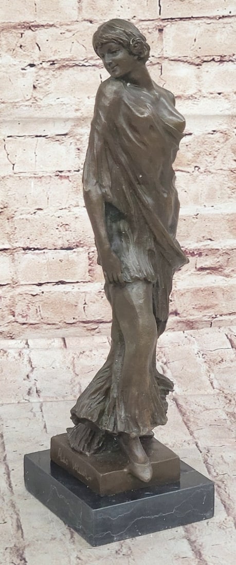 Highly Detailed Art Deco Bronze Woman Sculpture by Vitaleh on Marble Figure: Condition: This sculpture is in perfect condition. Bronze Dimensions with Marble Base: Height 15.5" X Width 5" Marble Dimensions:5" X 5" Height without base:14.5" Weight:10 LBS Inventory:18XNCH613B868