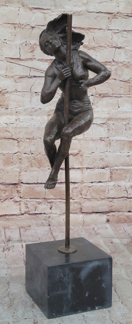 Mid Century Erotic Performer Bronze Sculpture Go-go Bar Dorm Man Cave Decoration: Condition: This sculpture is in perfect condition. Bronze Dimensions with Marble Base: Height?19.5" X Width 5" Marble Dimensions:5" X 5" Height without base:?16" Weight:14 LBS Inventory:35XNCH5988553 