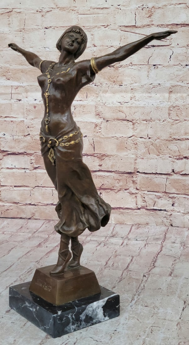 Patoue Art Deco Bronze Girl Figurine, Hot Cast Vintage Female Statue, Home Decor Artwork: Condition: This sculpture is in perfect condition. Bronze Dimensions with Marble Base: Height 16" X Width 12" Marble Dimensions:5" X 5" Height without base:15" Weight:9 LBS Inventory:94XNCH2026G9049 T