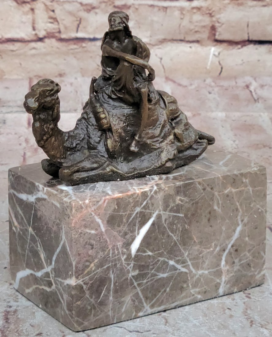 Orientalist Vienna Bronze Camel Rider Sculpture, Handcrafted Collectible Desert Statue: Condition: This sculpture is in perfect condition. Bronze Dimensions with Marble Base: Height 7" X Width 5" Marble Dimensions:5" X 3" Height without base:4" Weight:6 LBS Inventory:68XNCH5822686 After 