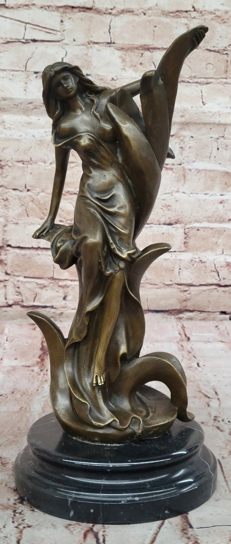 Venus Goddess Bronze Sculpture with Lily ? Signed Art Nouveau Figurine, Collectible: Condition: This sculpture is in perfect condition. Bronze Dimensions with Marble Base: Height 14" X Width 8" Marble Dimensions: Diameter 5.5" Height without base:12" Total Weight:10 LBS Inventory:32YR