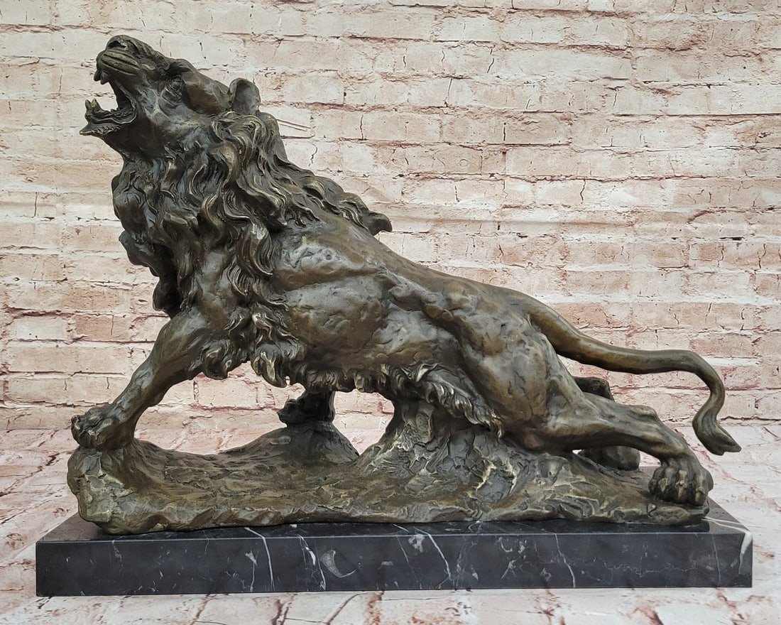 Antoine Barye African Lion Bronze Statue Large Wildlife Sculpture Home Decor Figure: Condition: This sculpture is in perfect condition. Bronze Dimensions with Marble Base: Height 16.5" X Width 23" Marble Dimensions:20" X 8" Height without base:15" Weight:35 LBS Inventory:61YRD20019216