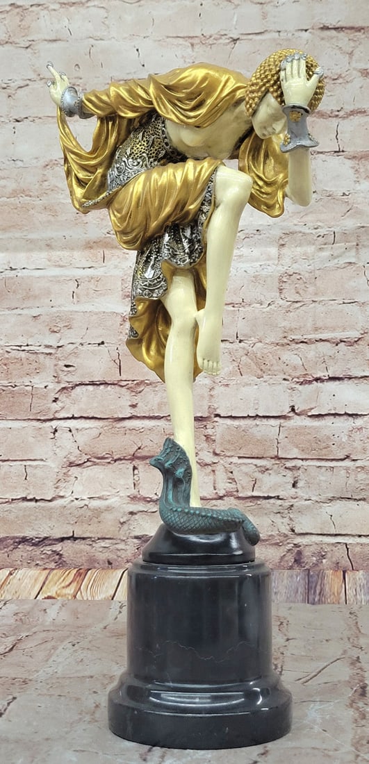 Bronze Sculpture Cold Paint Ankara Female Dancer Art Deco by J.R Colinet Decor: Condition: This sculpture is in perfect condition Bronze Dimensions with Marble Base: Height 17" X Width 9" Marble Dimensions: Diameter 4.5" Height without base:13" Weight:13 LBS Inventory:54EP920MC14