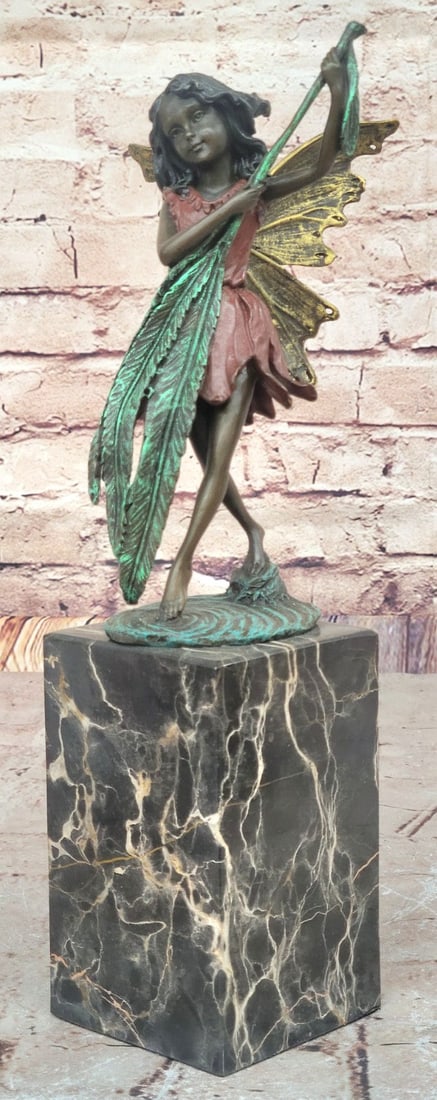 Original Fairy Child Bronze Statue - Mythical Signed Artwork by Miguel Lopez: Condition: This sculpture is in perfect condition. Bronze Dimensions with Marble Base: Height 13" X Width 4" Marble Dimensions:3" X 3" Height without base:8" Weight:7 LBS Inventory:34EP729MC4043 This 