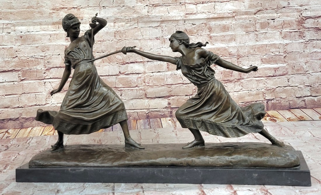 Handcrafted Bronze Fencing Lady Sculpture by Drouot - Museum Quality Sport Artwork: Condition: This Sculpture is in perfect condition. Bronze Dimensions with Marble Base: Height 16" X Width 24.5" Marble size:24.5" X 6.5" Height without base:15" Weight:42 LBS Inventory:23EP30129632 Th