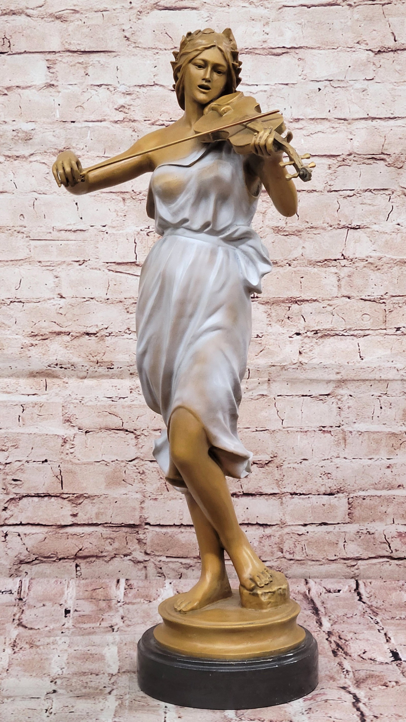 Bronze Woman Playing Violin Statue ? Collector Edition Music Lover Figurine Home Decor: Condition: This sculpture is in perfect condition. Bronze Dimensions with Marble Base: Height 26" x Width 12" Marble Dimensions: Diameter 7" Height without base:25" Weigh:22 LBS Inventory:65GTM802S292