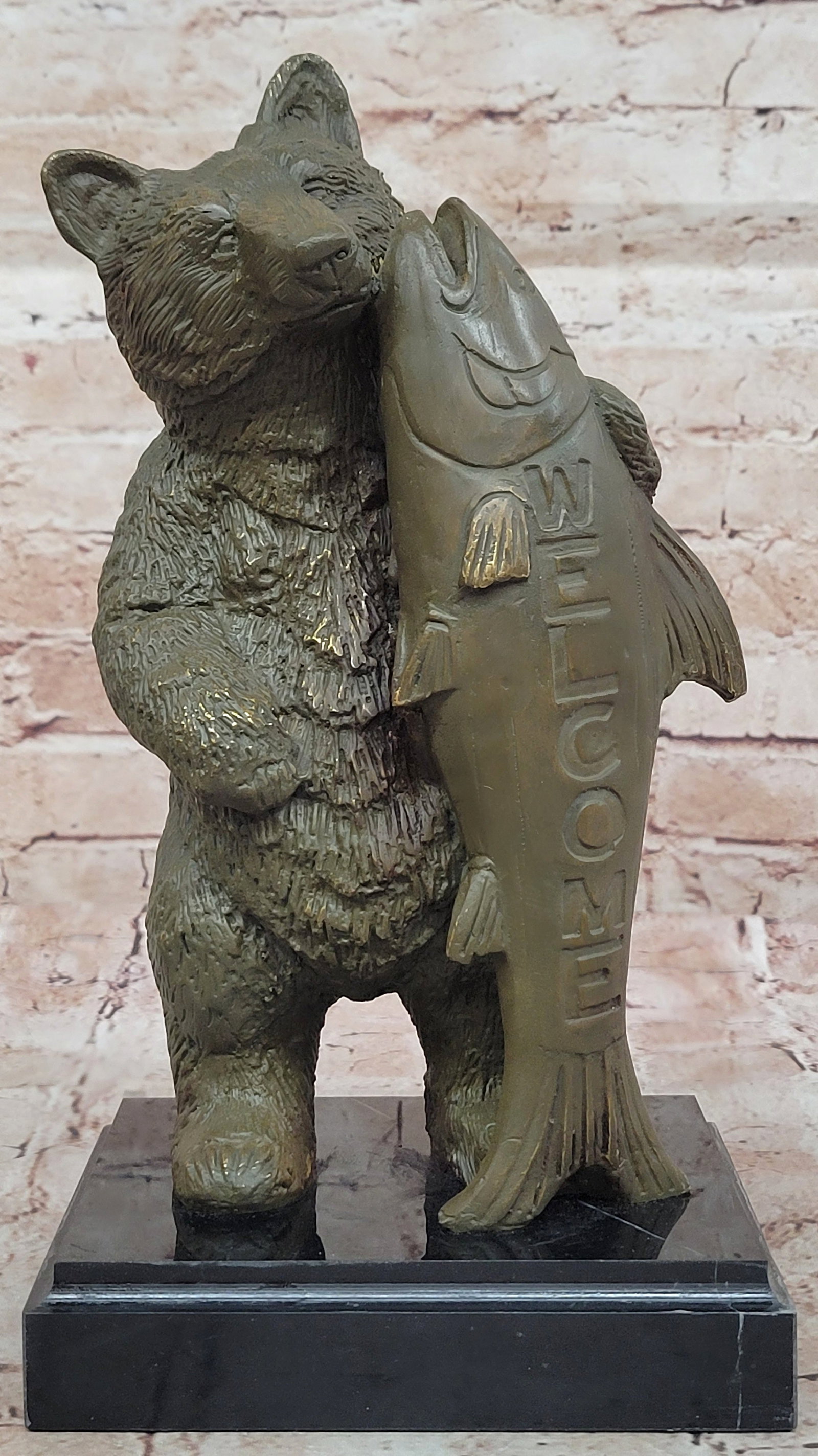 Garden Bronze Sculpture Statue of Bear with Welcome Sign by M Lopez Home Wildlife Figurine Art: Condition: This sculpture is in perfect condition. Bronze Dimensions with Marble Base: Height 12" X Width 6" Marble Dimensions:6" X 5" Height without base:11" Weight:10 LBS Inventory:24GTS6797742 This