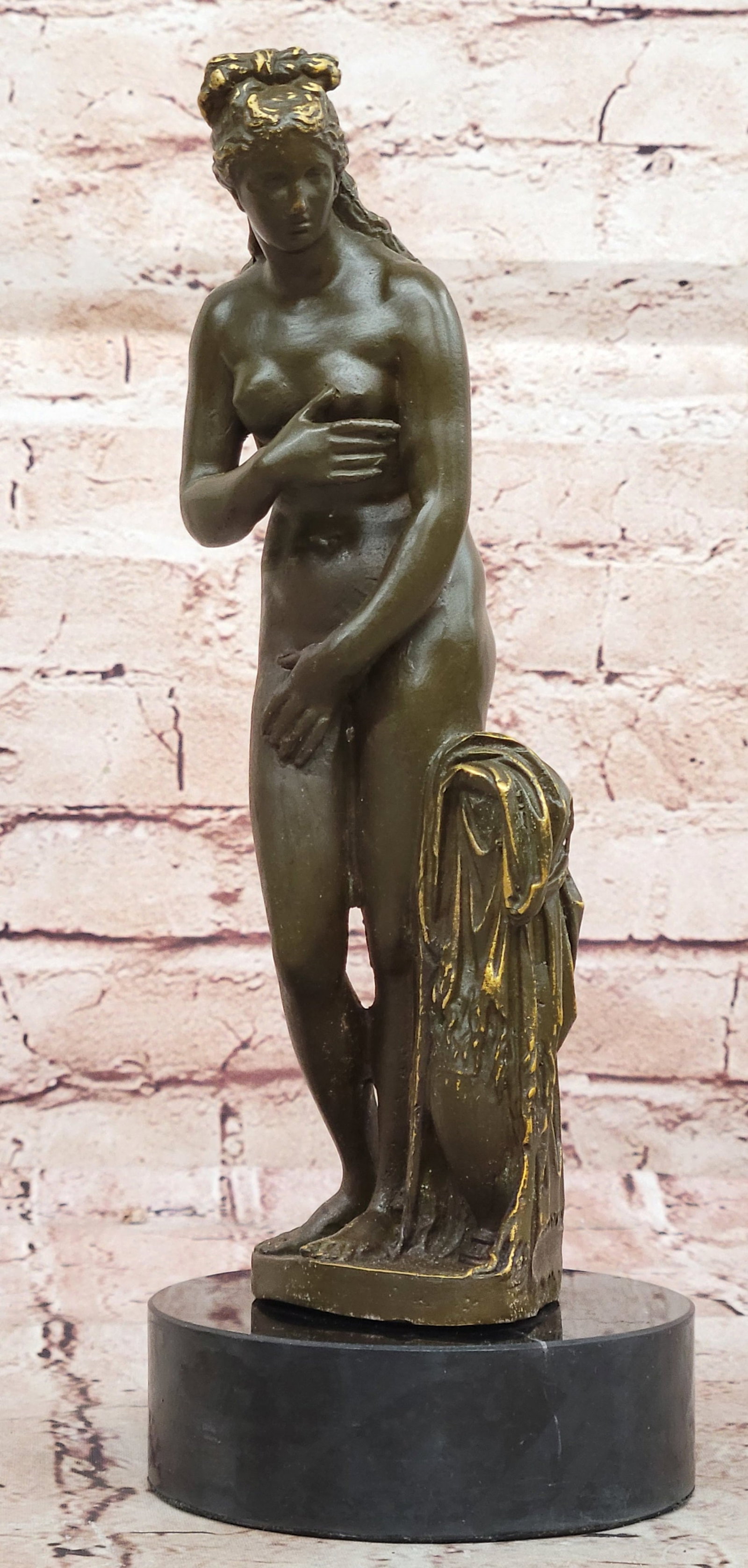 Bronze Sculpture of Venus Greek Goddess Aphrodite Signed Patoue Myth Collectible Art: Condition: This sculpture is in perfect condition. Bronze Dimensions with Marble Base: Height 11" X Width 4" Marble Dimensions: Diameter 4" Height without base:10" Weight:5 LBS Inventory:17GTS2054871 